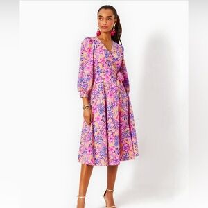 NWT Shiela 3/4 Sleeve Cotton Midi Wrap Dress